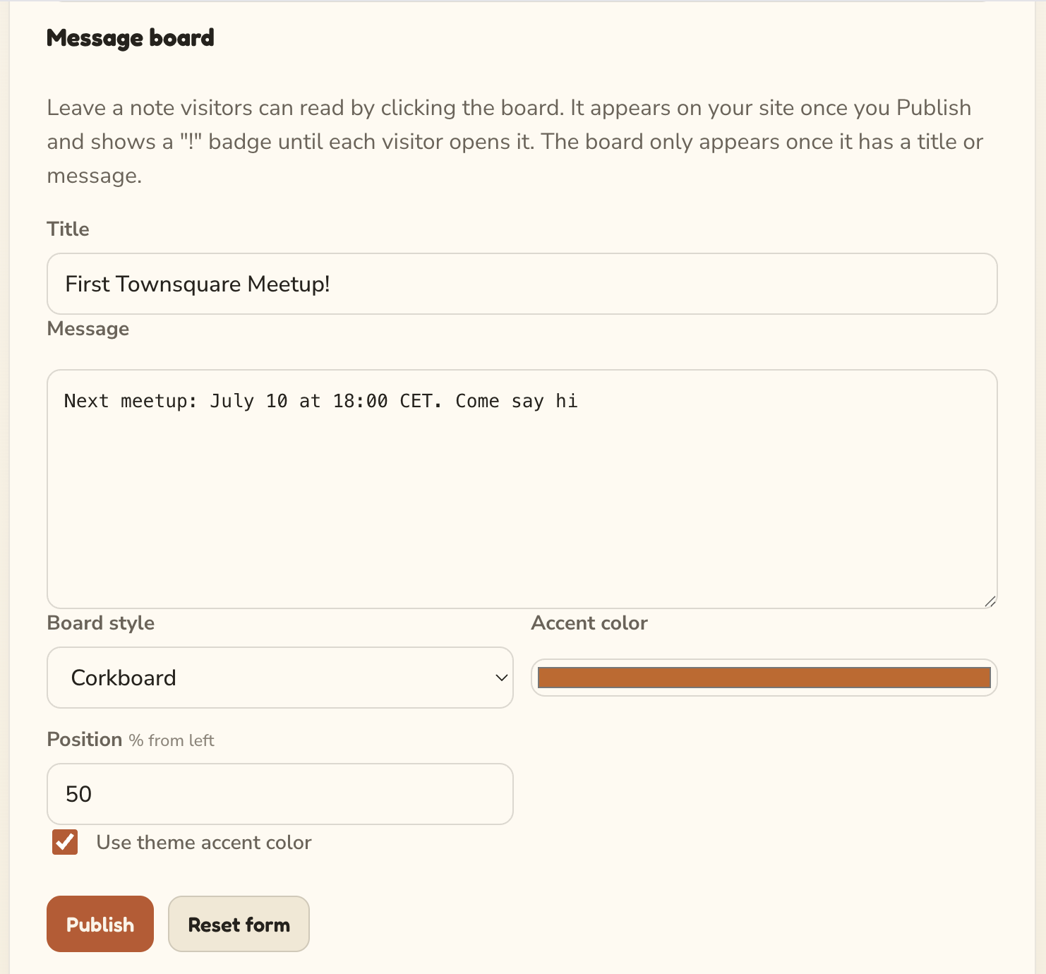Admin Message Board Example
