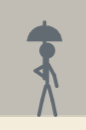 A TownSquare visitor holding an umbrella in a storm